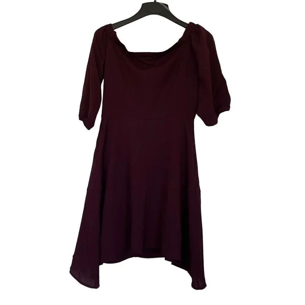 - Bar 111 Womens Burgundy Half Sleeve Swing Off Shoulder Midi Dress Size 4